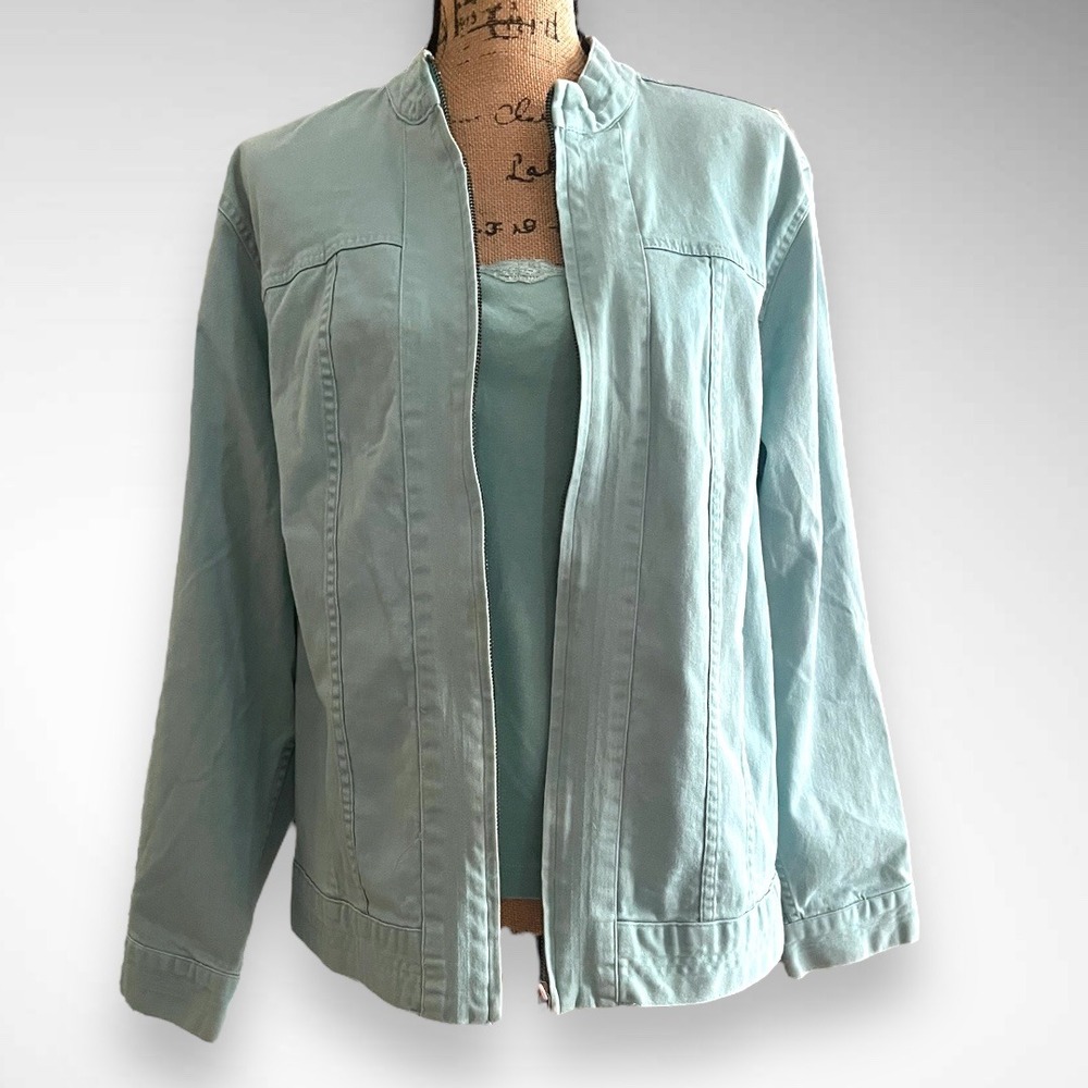 C.J. BANKS BY CHRISTOPHER & BANKS Aqua‎ Blue Denim Jacket and Tank Top Set | EUC